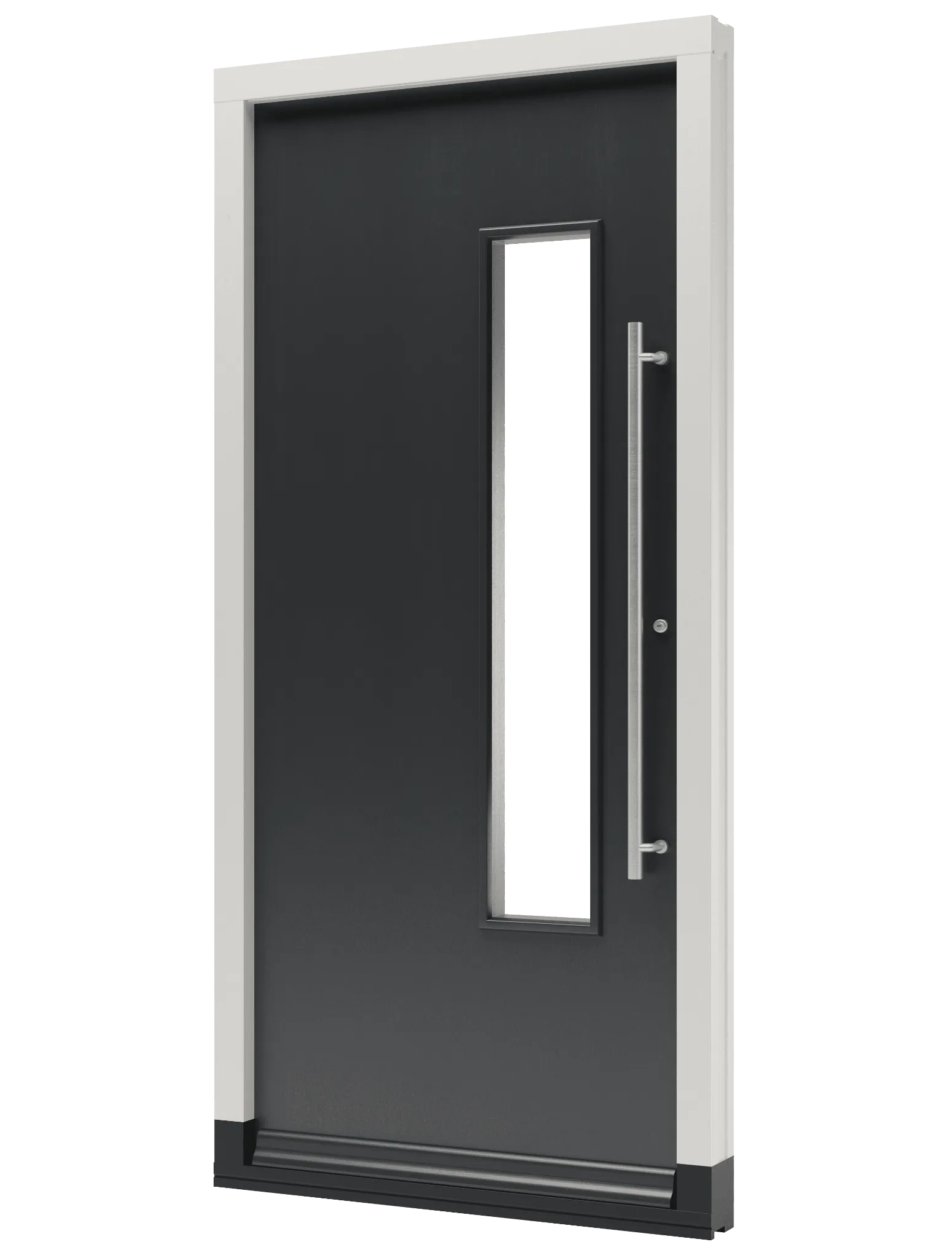 TH03 houten voordeur met een glasvlak aan de rechterzijde en korte handgreep