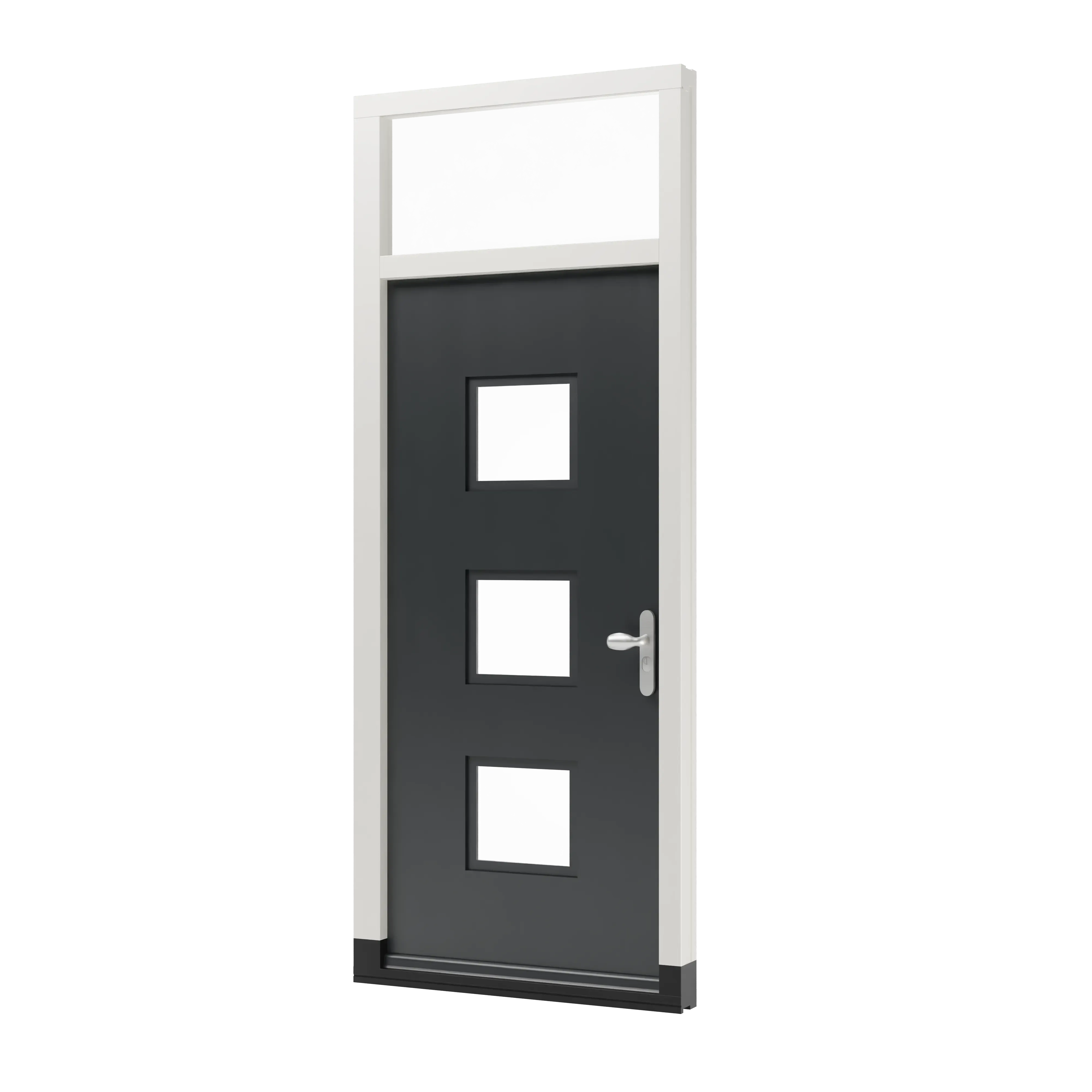 Houten voordeur met 3 glasvelden en een kozijn met een bovenlicht