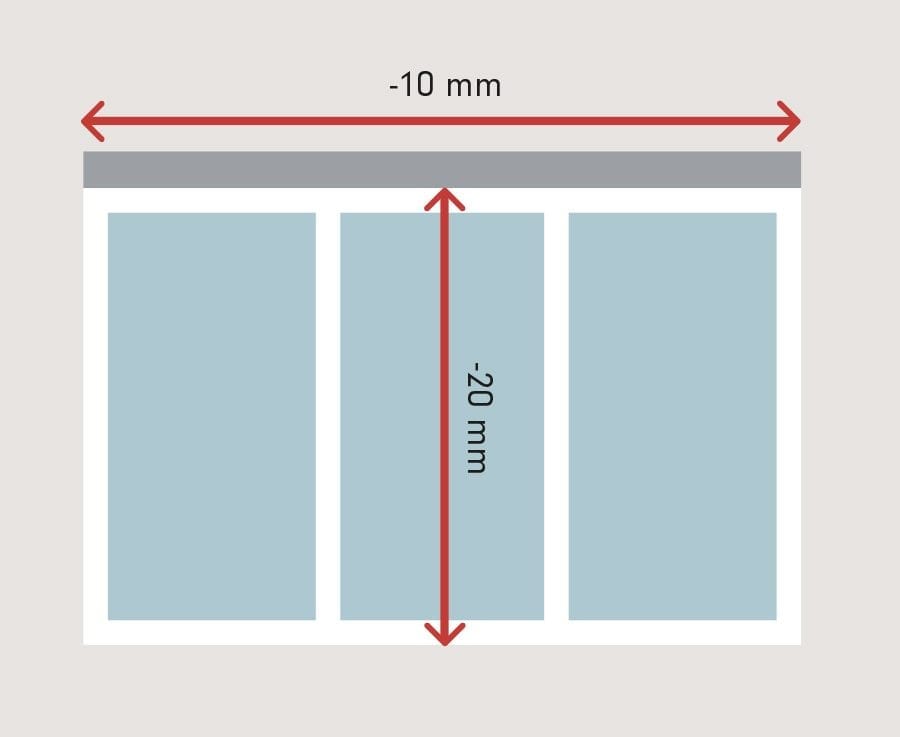 Illustratie van juiste inmeettoleranties voor kozijnen: 10 mm breedte en 20 mm hoogte aftrekken van de muuropening – Toelevering Online